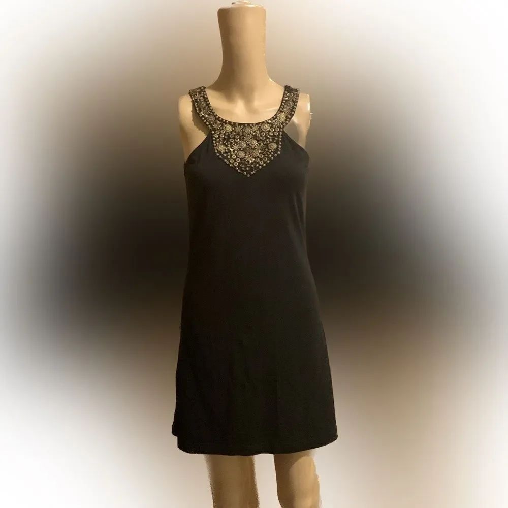 Jenny Han black beaded evening dress Sz XS